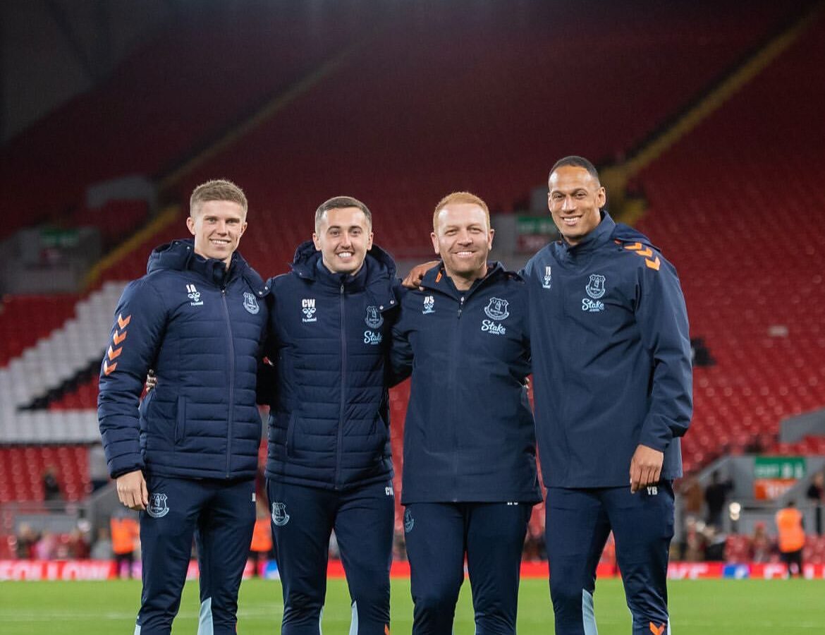 Everton FC medical team at Anfield Stadium after beating Liverpool FC 2-0 in 2022